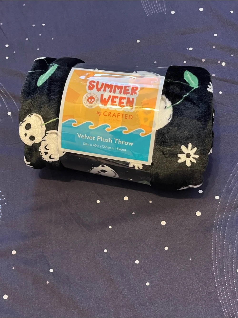 NWT Summerween by Crafted Velvet Plush Throw Floral & Skull Cherry Accents